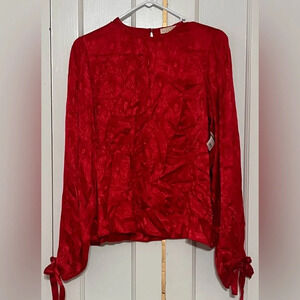 By TiMo red long sleeve bow blouse
